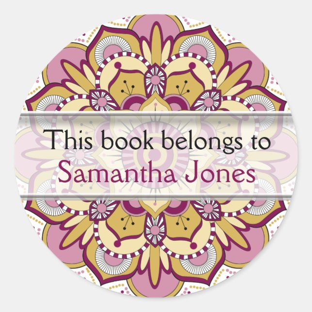 Personalized  Bookplates | Pink Mandala Pattern (Front)