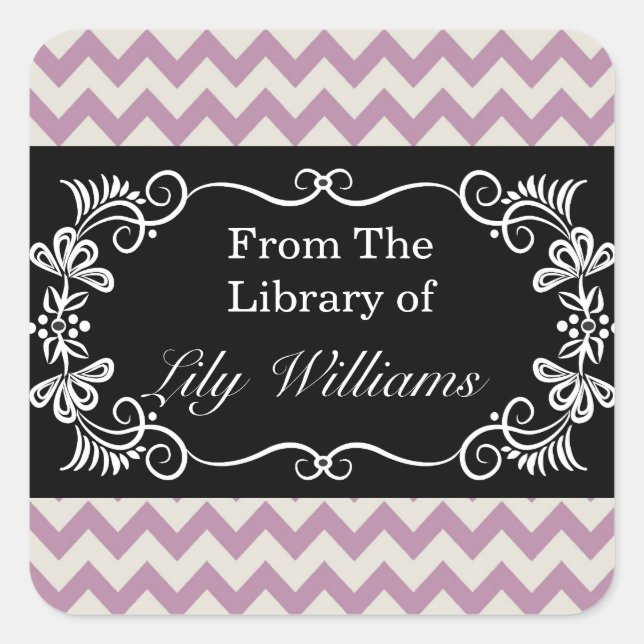 Personalized Bookplates - Purple Chevron Pattern (Front)