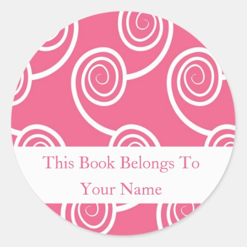 Personalized Bookplates _White Swirl On Pink