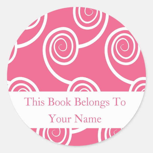 Personalized Bookplates -White Swirl On Pink (Front)