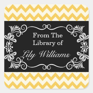 Personalized Bookplates - Yellow Chevron Pattern