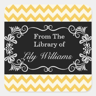 Personalized Bookplates - Yellow Chevron Pattern