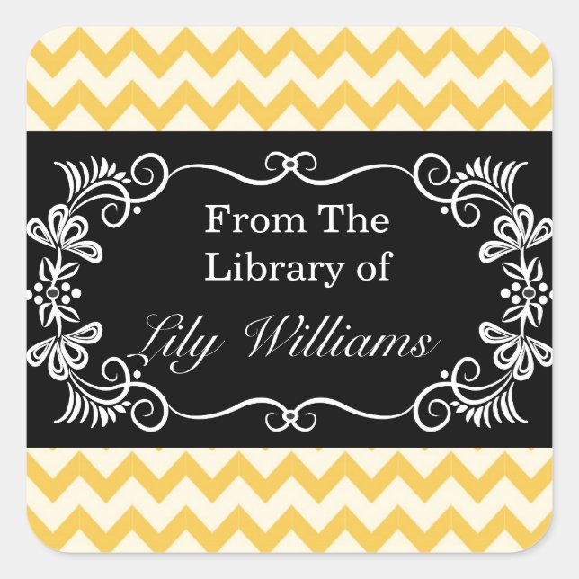 Personalized Bookplates - Yellow Chevron Pattern (Front)