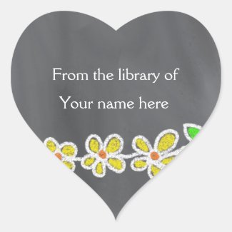 Personalized Bookplates|Yellow Flowers Chalkboard Classic Round Sticker