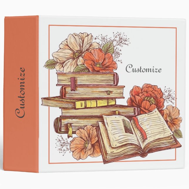 Personalized Books And Flowers   3 Ring Binder (Front/Spine)