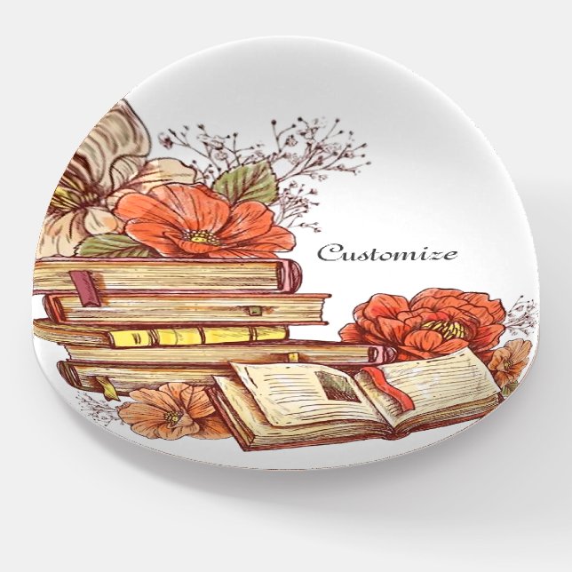 Personalized Books And Flowers Dome Paperweight (Angled)