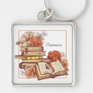 Personalized Books And Flowers   Keychain