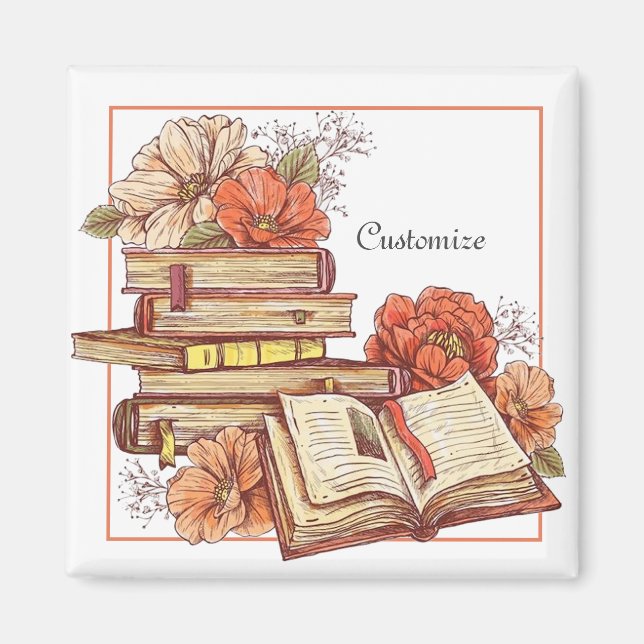 Personalized Books And Flowers   Magnet (Front)