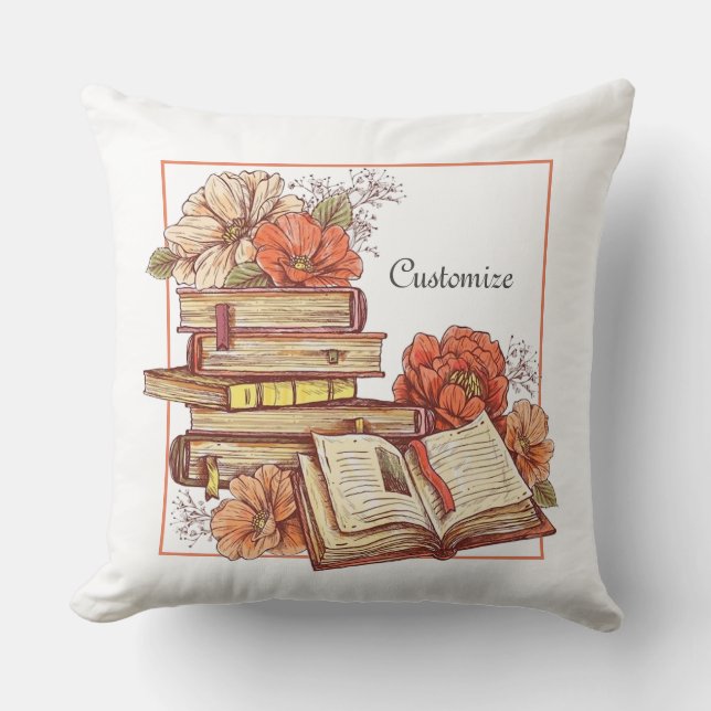 Personalized Books And Flowers   Throw Pillow (Front)