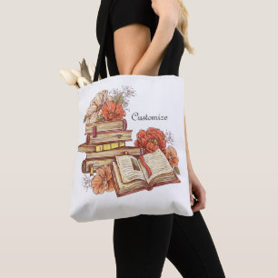 Personalized Books And Flowers Tote Bag