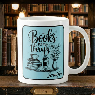 Personalized Books Are My Therapy Bookworms Blue Coffee Mug