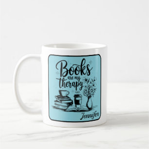 Personalized Books Are My Therapy Bookworms Blue Coffee Mug