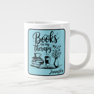 Personalized Books Are My Therapy Bookworms Blue Giant Coffee Mug