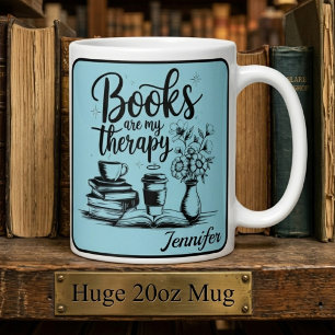 Personalized Books Are My Therapy Bookworms Blue Giant Coffee Mug