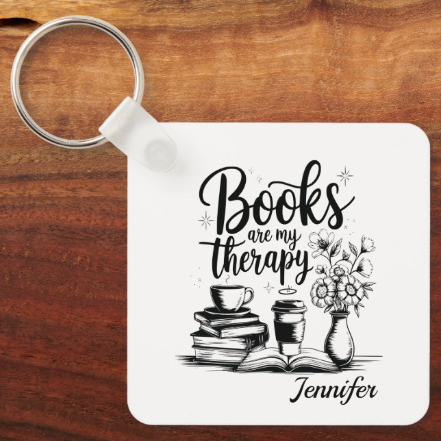 Personalized Books Are My Therapy Bookworms Keychain (Front)
