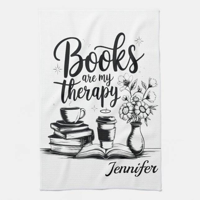 Personalized Books Are My Therapy Bookworms Kitchen Towel (Vertical)