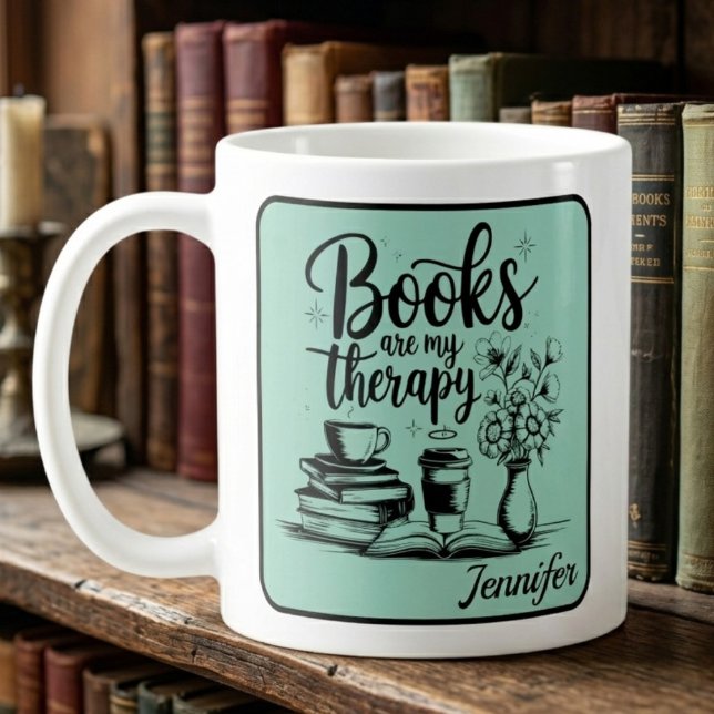 Personalized Books Are My Therapy Bookworms Mint Coffee Mug (Creator Uploaded)