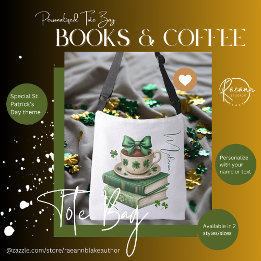 Personalized Books, Coffee & Shamrocks Tote Bag