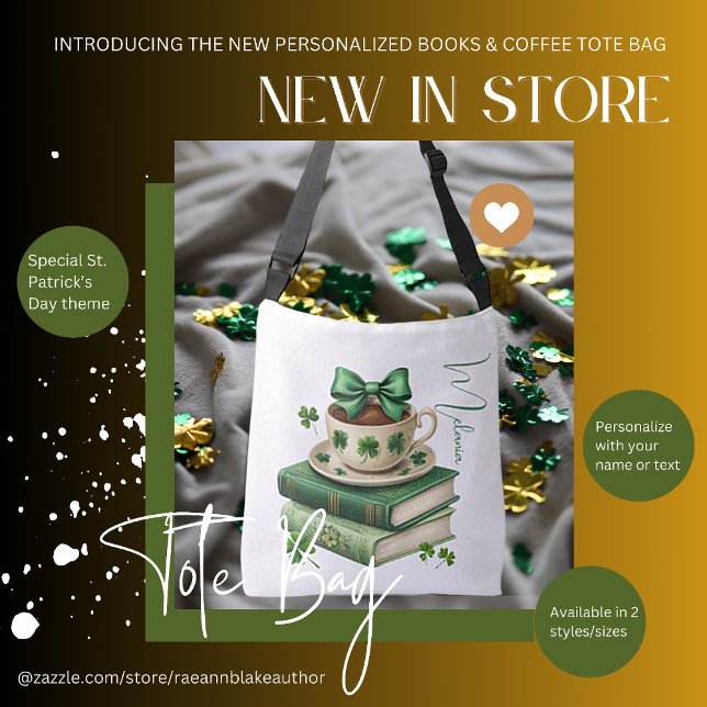  Personalized Books, Coffee & Shamrocks Tote Bag (Creator Uploaded)