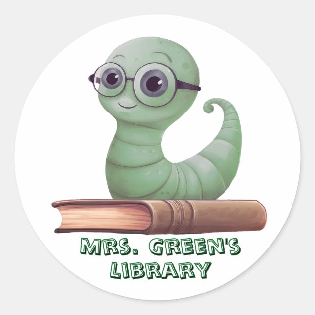 Personalized Bookworm Book Stickers for Classroom  (Front)
