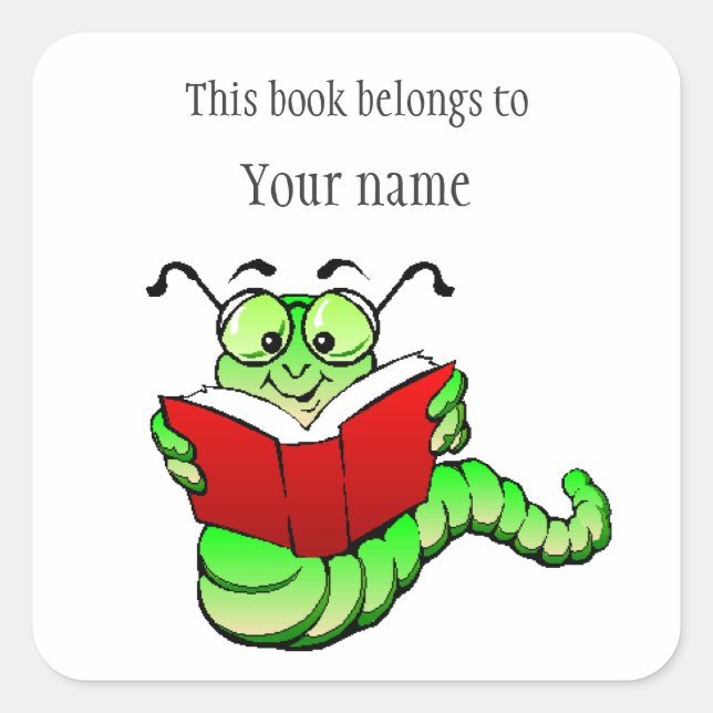 Personalized Bookworm Bookplate Sticker (Front)