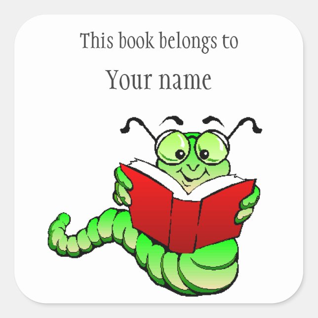 Personalized Bookworm Bookplate Sticker (Front)