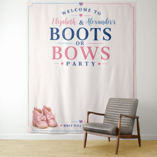 Personalized Boots or Bows Gender Reveal Backdrop