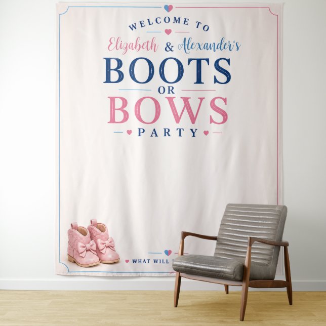 Personalized Boots or Bows Gender Reveal Backdrop (In Situ)