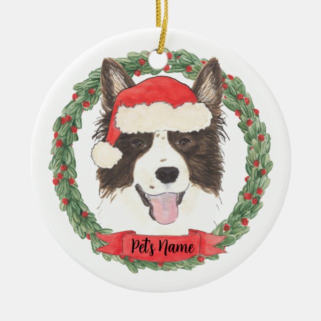 Personalized Border Collie Christmas Ceramic Ornament (Front)