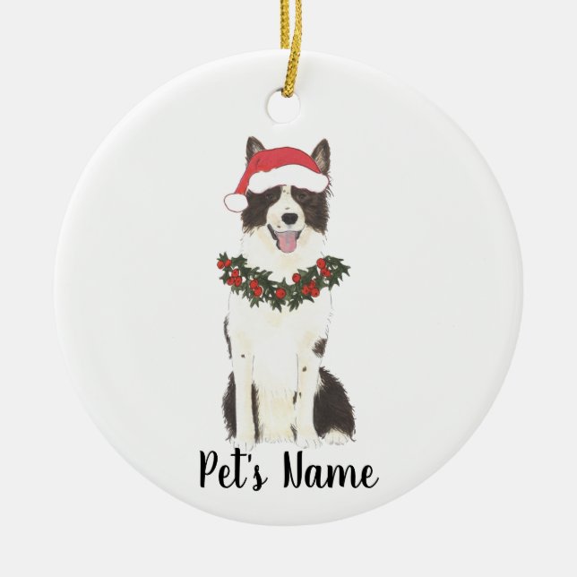 Personalized Border Collie Christmas Ceramic Ornament (Front)