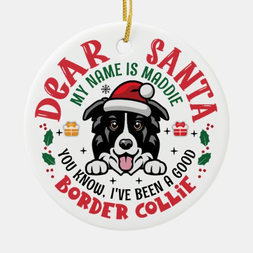 Personalized Border Collie Dog Christmas Round Ceramic Ornament