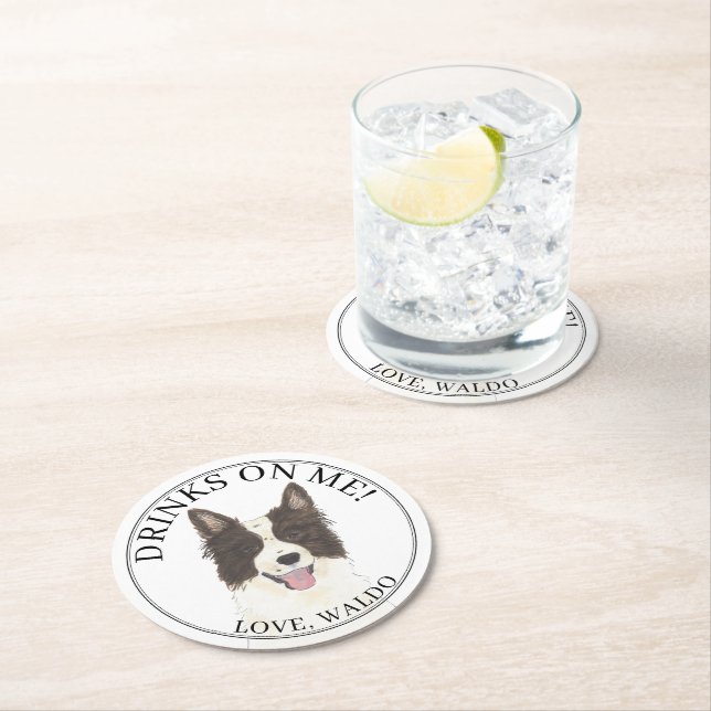 Personalized Border Collie Dog Wedding Round Paper Coaster (Insitu)