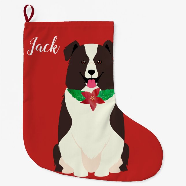 Personalized Border Collie Large Christmas Stocking (Front)