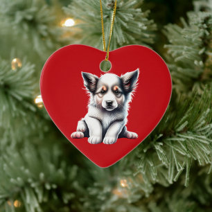 Personalized Border Collie Puppy Christmas Red Ceramic Ornament