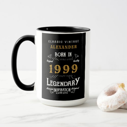 Personalized Born in 1999 Legend Black Gold Retro Mug
