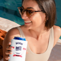 Personalized Born in the USA Patriotic Can Cooler