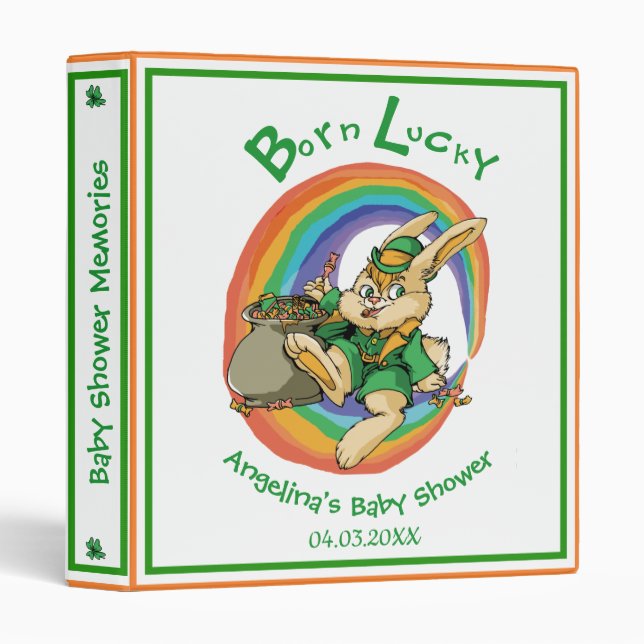 Personalized Born Lucky Saint Patrick Baby Shower 3 Ring Binder (Front/Spine)
