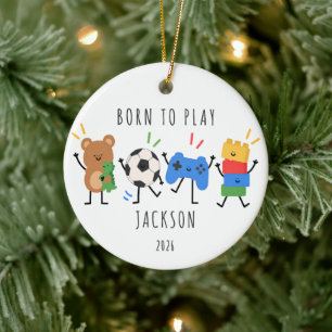 Personalized Born to Play Kids Christmas Ornament