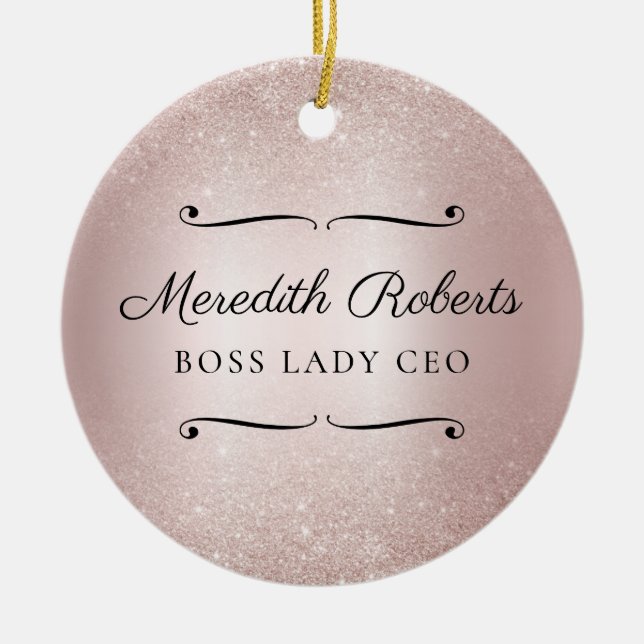 Personalized Boss Lady CEO Blush Metallic Keepsake Ceramic Ornament (Front)