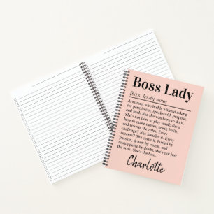 Personalized Boss Lady Definition Peachy Pink Notebook
