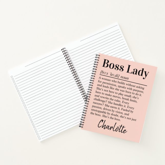 Personalized Boss Lady Definition Peachy Pink Notebook (Inside)