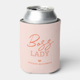 Personalized Boss Lady Pastel Pink Orange Script Can Cooler