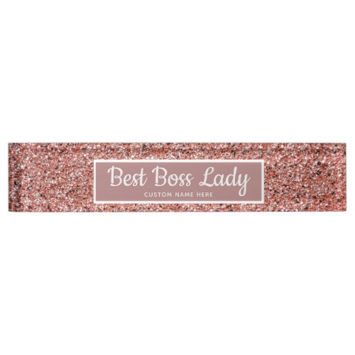 Personalized Boss Lady Rose Gold Glitter Chic  Desk Name Plate