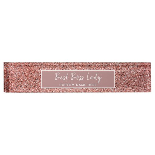 Personalized Boss Lady Rose Gold Glitter Sparkle Desk Name Plate