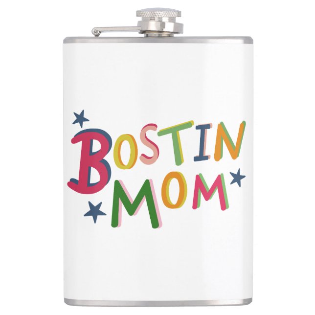 Personalized Bostin Mom Black Country Hip Flask (Front)