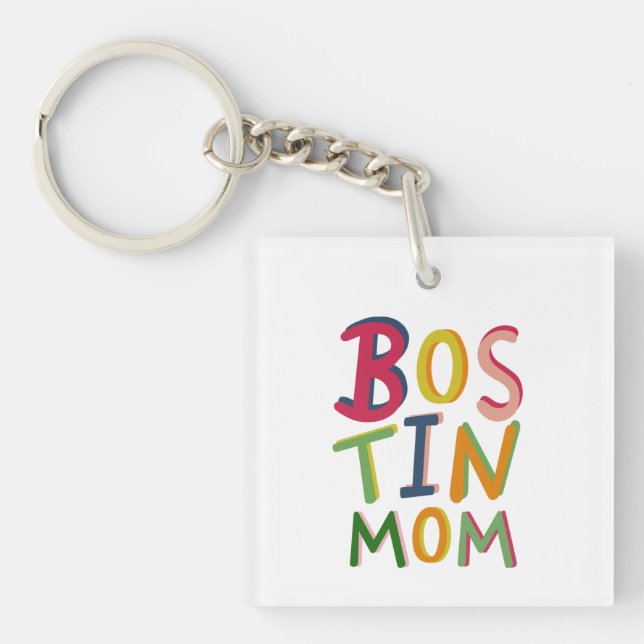 Personalized Bostin Mom Black Country Key Ring (Front)