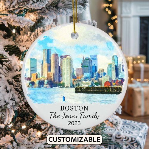 Personalized Boston Ornament, Boston Gift Ceramic Ornament