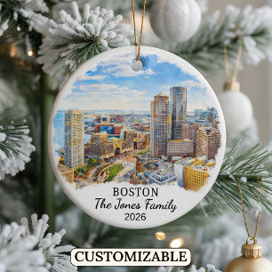 Personalized Boston Ornament, Custom Massachusetts Ceramic Ornament