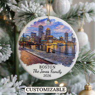 Personalized Boston Ornament, Custom Massachusetts Ceramic Ornament