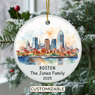 Personalized Boston Ornament, Massachusetts State Ceramic Ornament